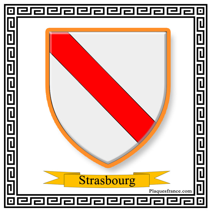 Plaque métal décorative fond blanc carrée 30x30 cm blason de Strasbourg,  Bas-Rhin 67 (Modèle N°7)