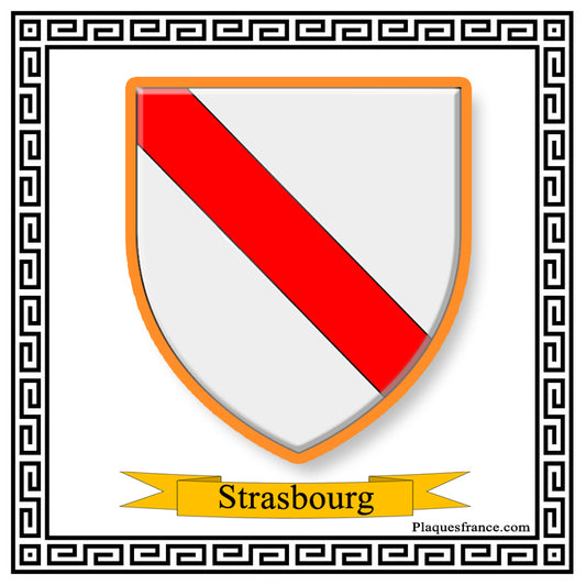 Plaque métal décorative fond blanc carrée 30x30 cm blason de Strasbourg,  Bas-Rhin 67 (Modèle N°7)