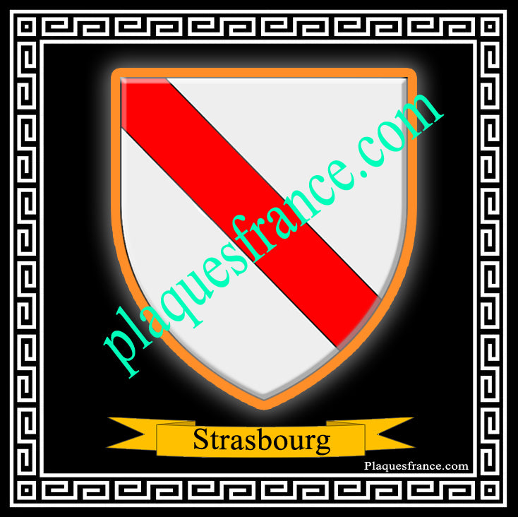 Plaque métal décorative fond noir carrée 30x30 cm blason de Strasbourg,  Bas-Rhin 67
