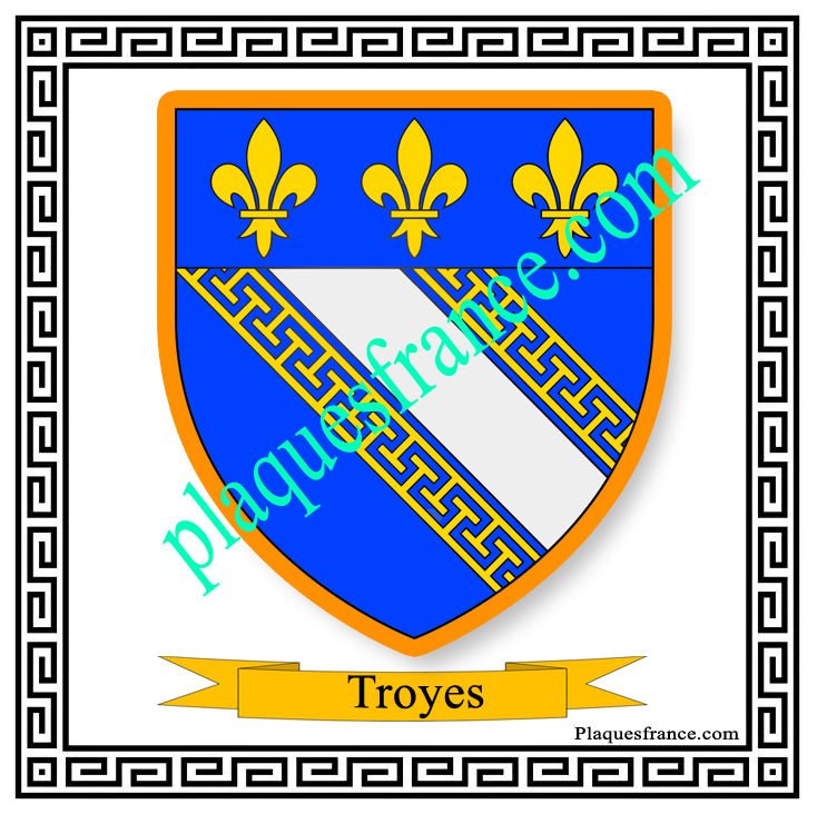 Plaque métal décorative fond blanc carrée, blason de Troyes, Aube 10