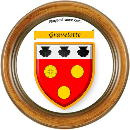 Plaque métal décorative cadre bois ronde Ø 30 cm blason Gravelotte, canton Les Côteaux Mosellans Moselle 57