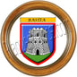 Plaque métal décorative ronde  Ø 30  cm cadre bois avec blason Bastia  Canton de Bastia Haute-Corse