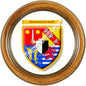Plaque métal décorative ronde 30x30cm façon cadre bois  avec le blason de la Moselle