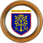 Plaque métal décorative ronde, blason Sainte Marie aux Chênes (57), façon cadre bois