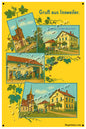 Plaque métal décorative 20 x 30 cm carte postale ancienne : Bonjour de Insviller, canton du Saulnois Moselle 57