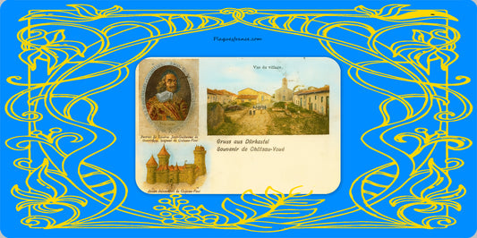 Plaque métal décorative 15 x 30 cm carte postale ancienne :  Château-Voué canton du Saulnois Moselle 57