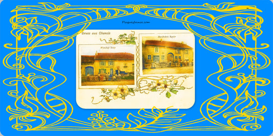 Plaque métal décorative 15 x 30 cm carte postale ancienne :  Chenois canton du Saulnois Moselle 57