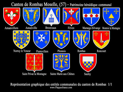 Plaque métal décorative – Blasons du canton de Rombas, Moselle 57