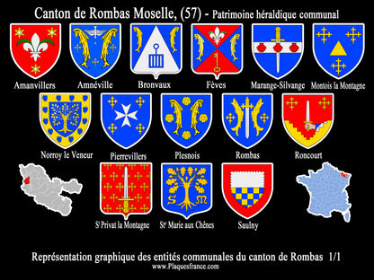 Plaque métal décorative – Blasons du canton de Rombas, Moselle 57