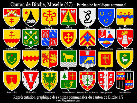 Plaque métal décorative Collector planche 1/2 Canton de Bitche Moselle 57