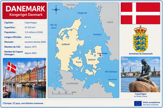 Plaque métal décorative 20 x 30 cm ,  le Danemark, Pays de l'Union Européenne