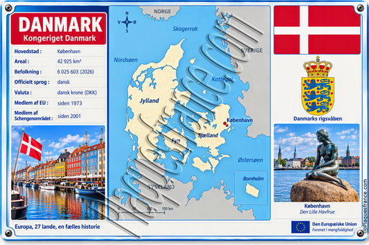 Dekorativ metalskilt 20 x 30 cm, Danmark, Den Europæiske Union (DK)