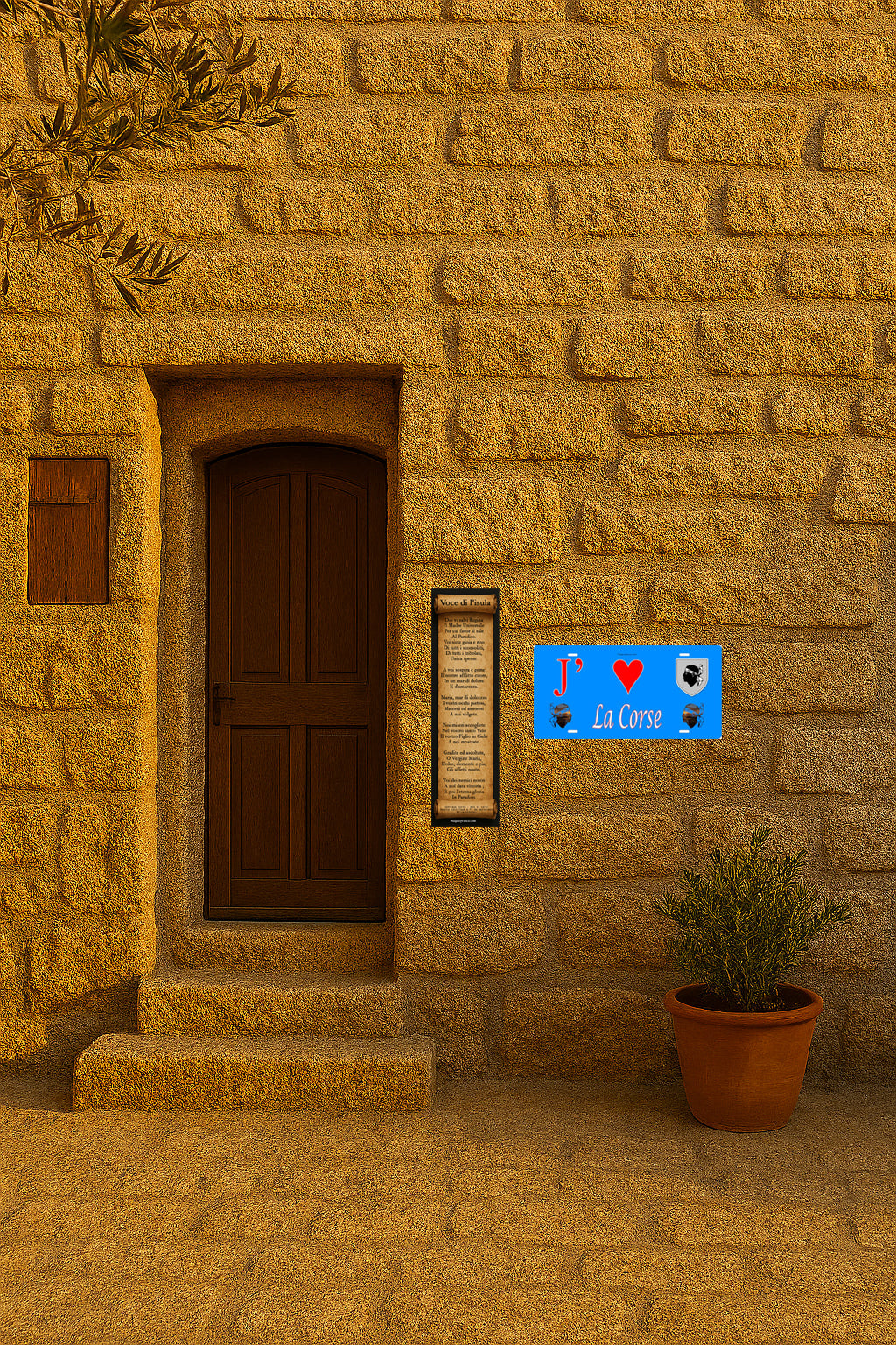 Plaque métal décorative 15 x 30 cm bleu J' ❤️ Forciolo  canton de Taravo-Ornano Corse du Sud