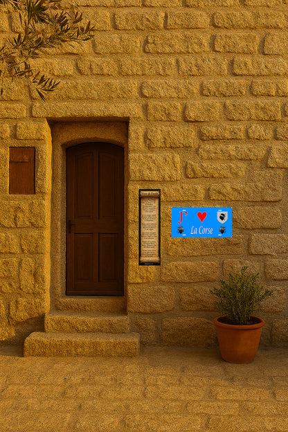 Plaque métal décorative 15 x 30 cm bleu J' ❤️ Forciolo  canton de Taravo-Ornano Corse du Sud