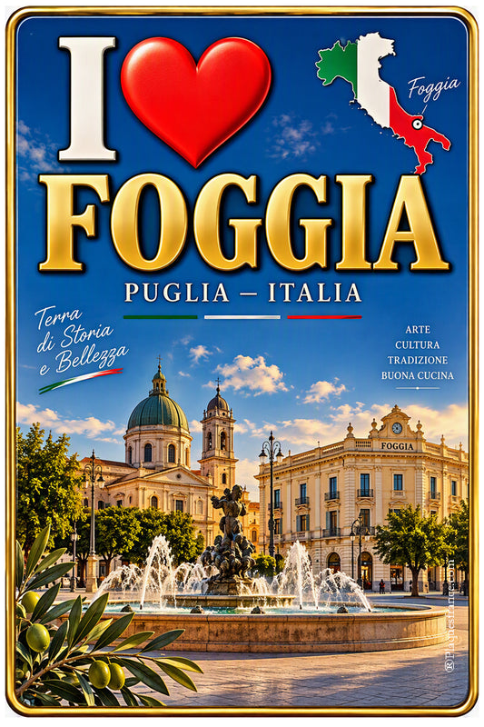 Plaque métal décorative 20 x 30 cm , J' ❤️Foggia Italie