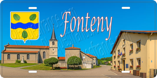 Plaque métal décorative 15 x 30 cm Mairie-Eglise Fonteny, canton du Saulnois Moselle 57
