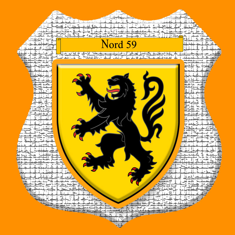 Plaque métal décorative format écusson Ø 30cm fond craquelures,  blason Nord 59