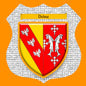 Plaque métal décorative format écusson Ø 30cm fond craquelure blason Delme, Moselle 57
