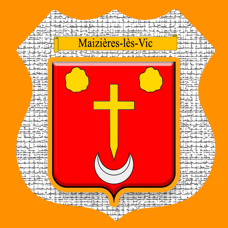 Plaque métal décorative format écusson Ø 30cm fond craquelures blason Maizières-lès-Vic, Moselle 57