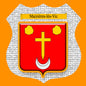 Plaque métal décorative format écusson Ø 30cm fond craquelures blason Maizières-lès-Vic, Moselle 57