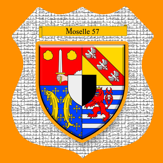 Plaque métal décorative format écusson Ø 30cm fond craquelure blason , Moselle 57