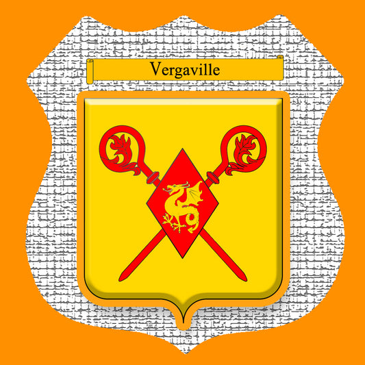 Plaque métal décorative format écusson Ø 30cm fond craquelure blason Vergaville, Moselle 57