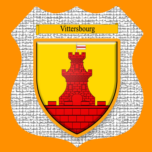 Plaque métal décorative format écusson Ø 30cm fond craquelure blason Vittersbourg, Moselle 57