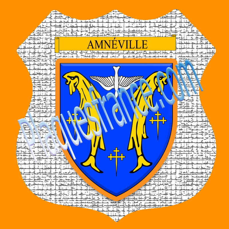 Plaque métal décorative format écusson Ø 30cm fond craquelures Amnéville, Moselle 57