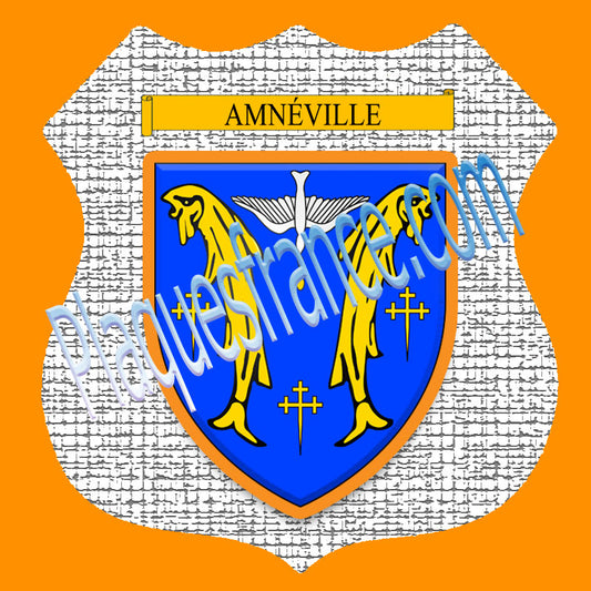 Plaque métal décorative format écusson Ø 30cm fond craquelures Amnéville, Moselle 57