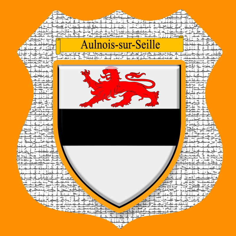 Plaque métal décorative format écusson Ø 30cm fond craquelure blason Aulnois-sur-Seille, Moselle 57