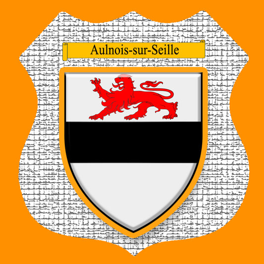 Plaque métal décorative format écusson Ø 30cm fond craquelure blason Aulnois-sur-Seille, Moselle 57
