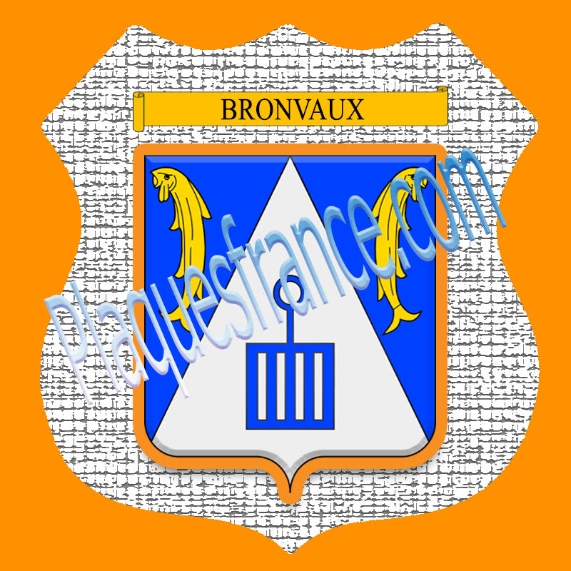 Plaque métal décorative format écusson Ø 30cm fond craquelures Bronvaux, Moselle 57