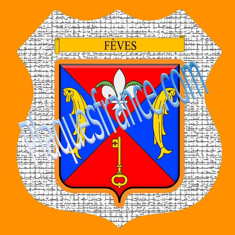 Plaque métal décorative format écusson Ø 30cm fond craquelures Fèves, Moselle 57