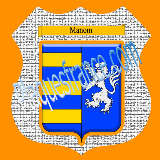 Plaque métal décorative format écusson Ø 30cm fond craquelures blason Manom, Moselle 57 (Copie)