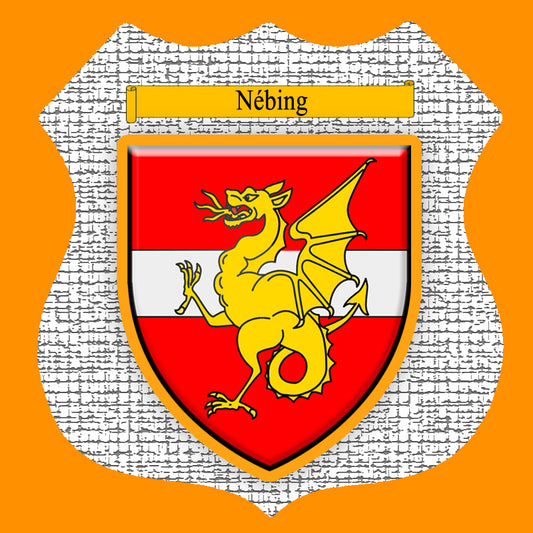 Plaque métal décorative format écusson Ø 30cm fond craquelure blason Nébing, Moselle 57