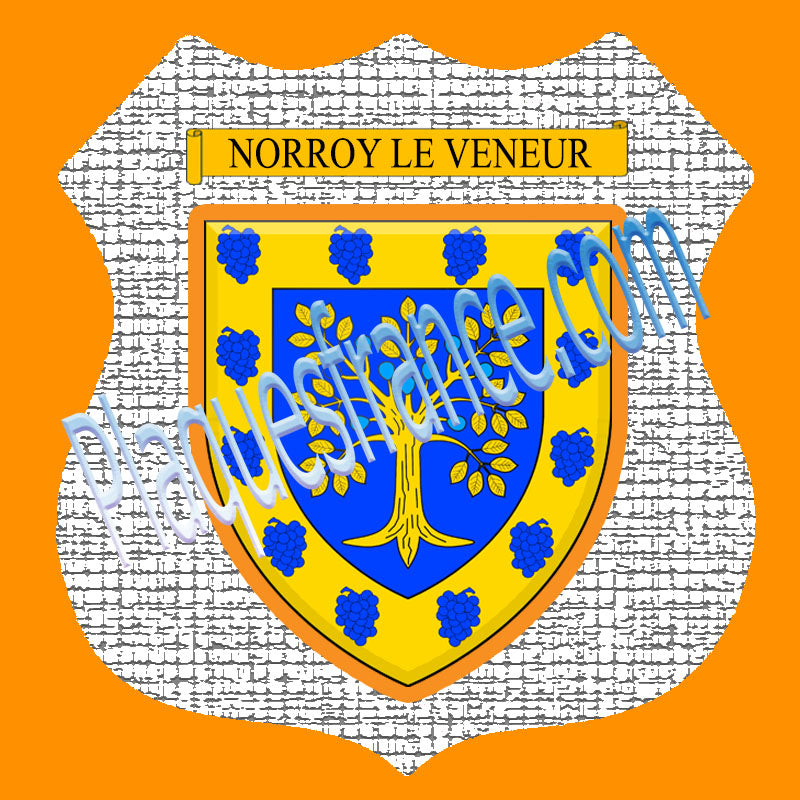 Plaque métal décorative format écusson Ø 30cm fond craquelures Norroy le Veneur, Moselle 57