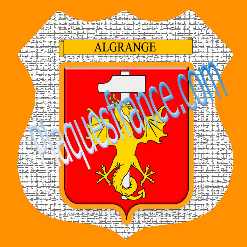 Plaque métal décorative format écusson, blason Algrange, Moselle 57, fond craquelures