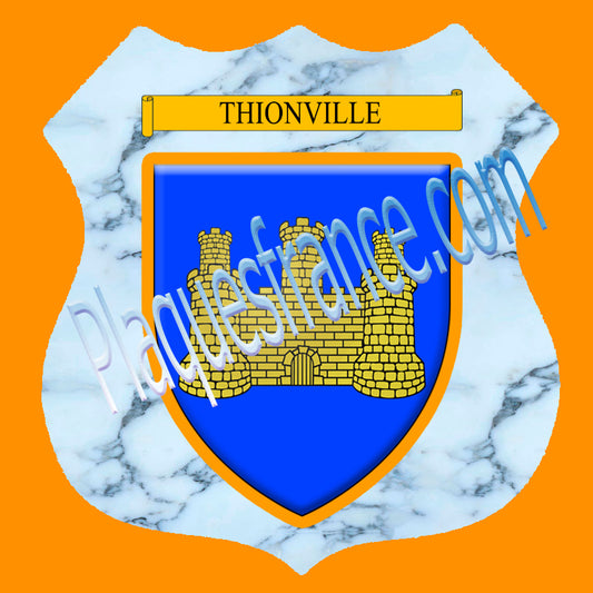 Plaque métal décorative format écusson Ø 30cm fond marbre Thionville, Moselle 57