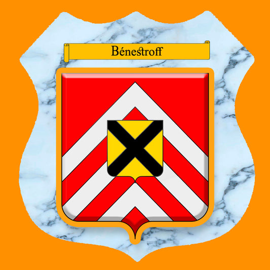 Plaque métal décorative format écusson Ø 30cm fond  marbre blason Bénestroff, Moselle 57
