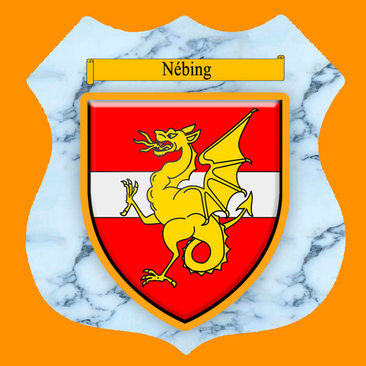 Plaque métal décorative format écusson Ø 30cm fond marbre blason Nébing, Moselle 57