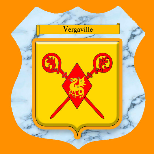 Plaque métal décorative format écusson Ø 30cm fond marbre blason Vergaville, Moselle 57