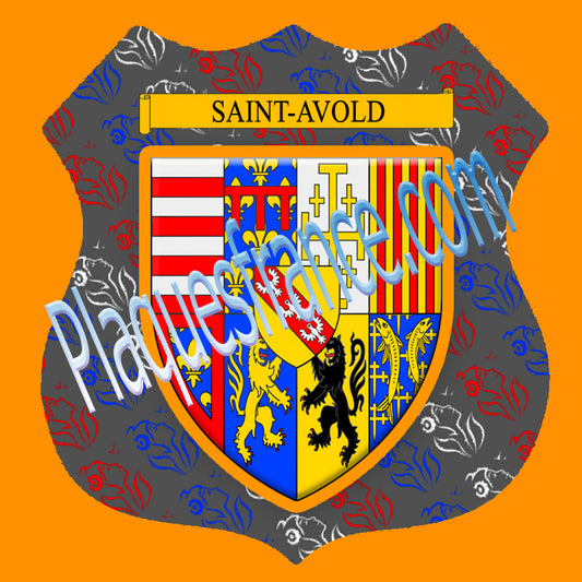 Plaque métal décorative format écusson Ø 30cm fond marianne blason Saint-Avold, Moselle 57