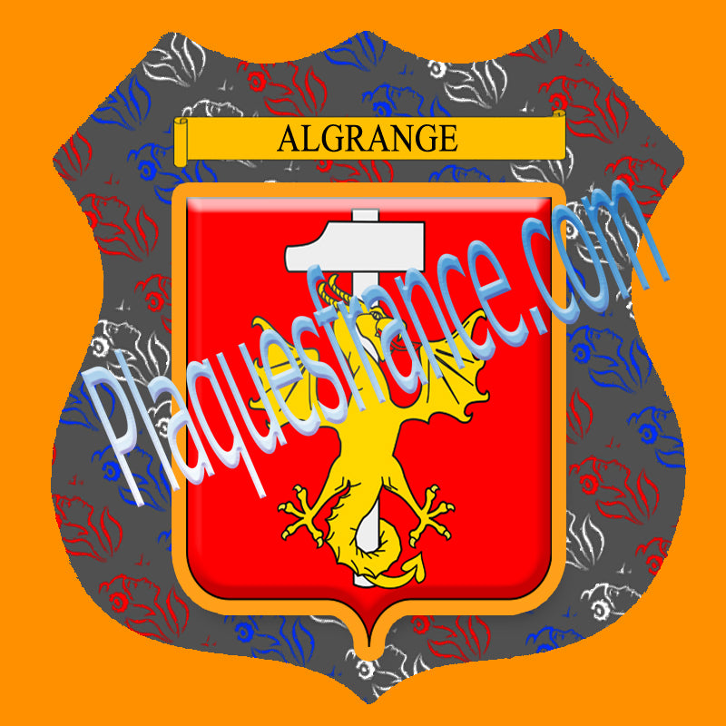 Plaque métal décorative format écusson, blason Algrange Moselle 57, fond marianne ,