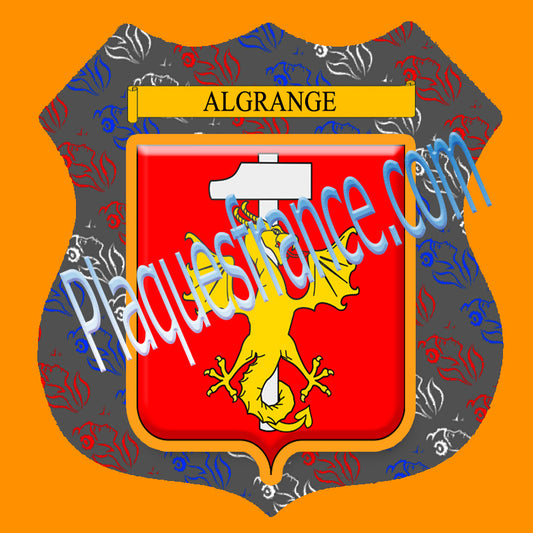 Plaque métal décorative format écusson, blason Algrange Moselle 57, fond marianne ,