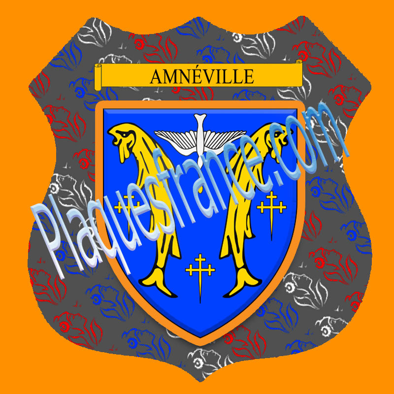 Plaque métal décorative format écusson Ø 30cm fond marianne Amnéville, Moselle 57