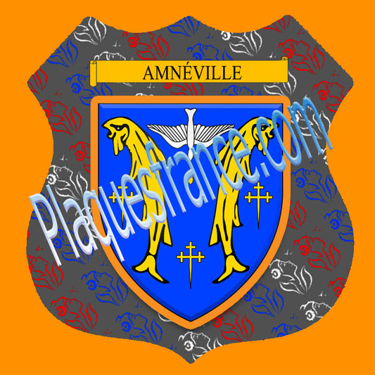 Plaque métal décorative format écusson Ø 30cm fond marianne Amnéville, Moselle 57