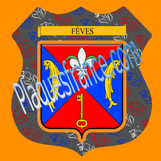 Plaque métal décorative format écusson Ø 30cm fond marianne Fèves, Moselle 57