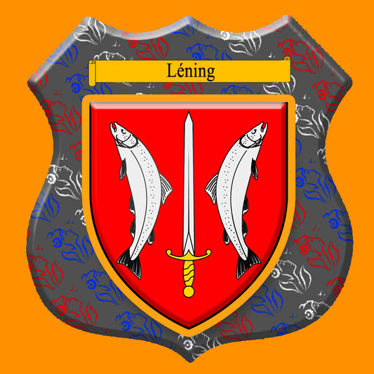 Plaque métal décorative format écusson Ø 30cm fond marianne blason Léning, Moselle 57