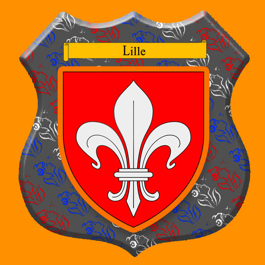 Plaque métal décorative format écusson Ø 30cm fond marianne blason Lille, Nord 59