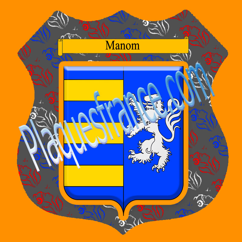 Plaque métal décorative format écusson Ø 30cm fond marianne blason Manom, Moselle 57